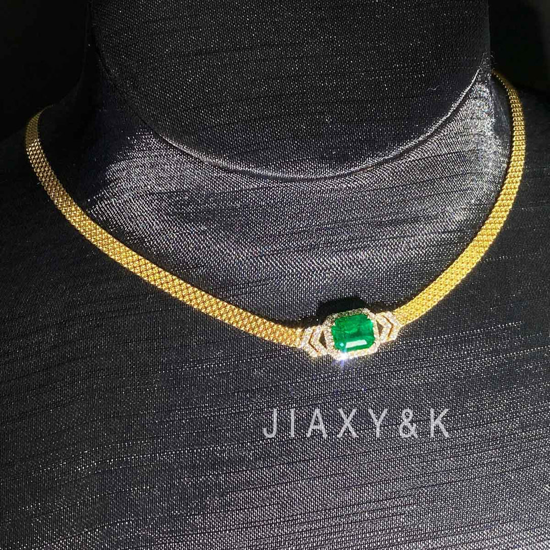 Columbia Natural Emerald and Diamond Necklace D1.62ct. D0.264, 18K