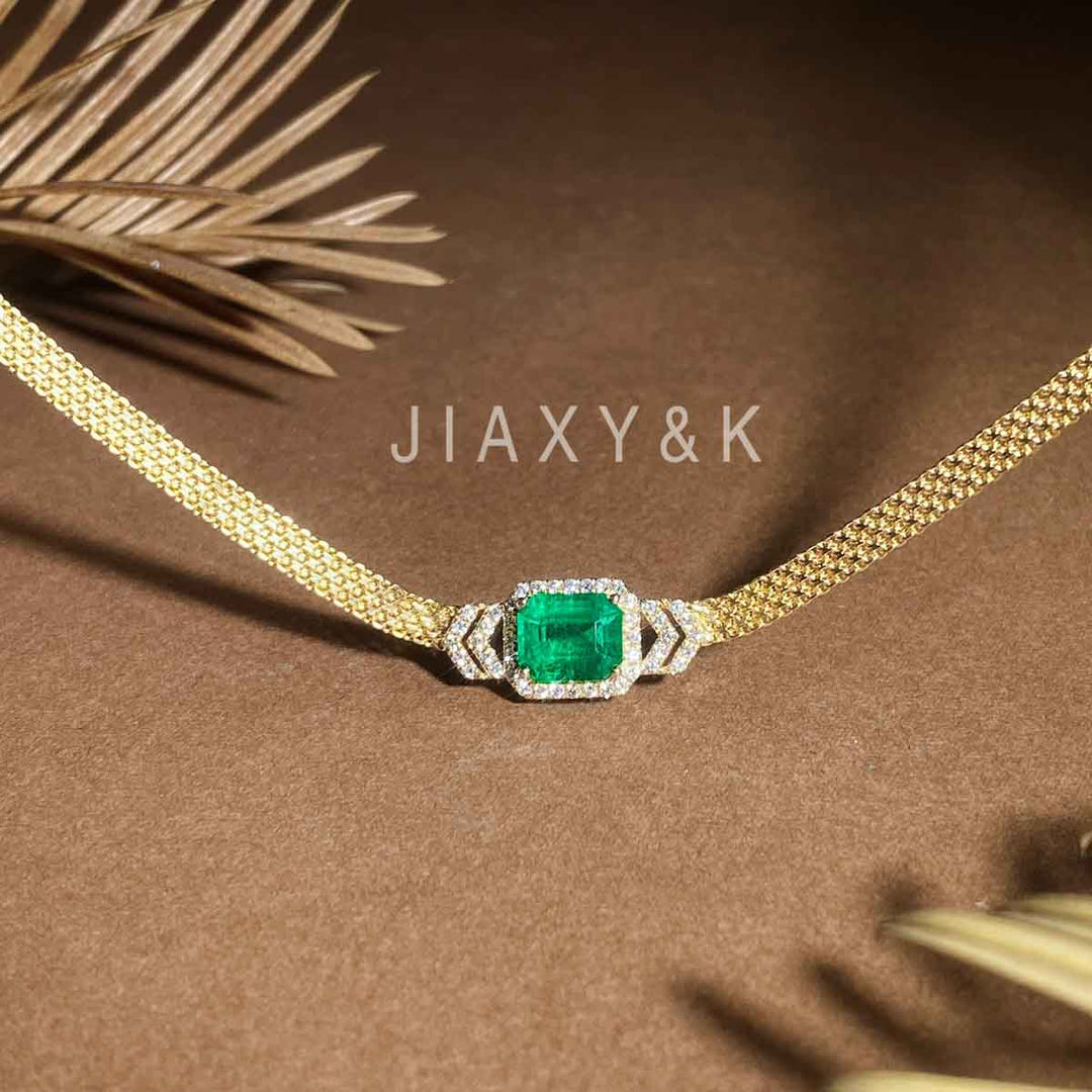 Columbia Natural Emerald and Diamond Necklace D1.62ct. D0.264, 18K