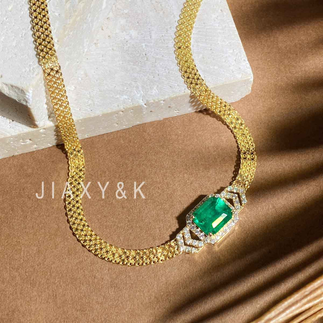 Columbia Natural Emerald and Diamond Necklace D1.62ct. D0.264, 18K