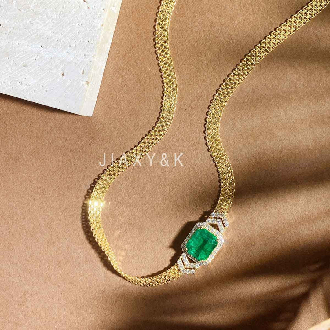 Columbia Natural Emerald and Diamond Necklace D1.62ct. D0.264, 18K