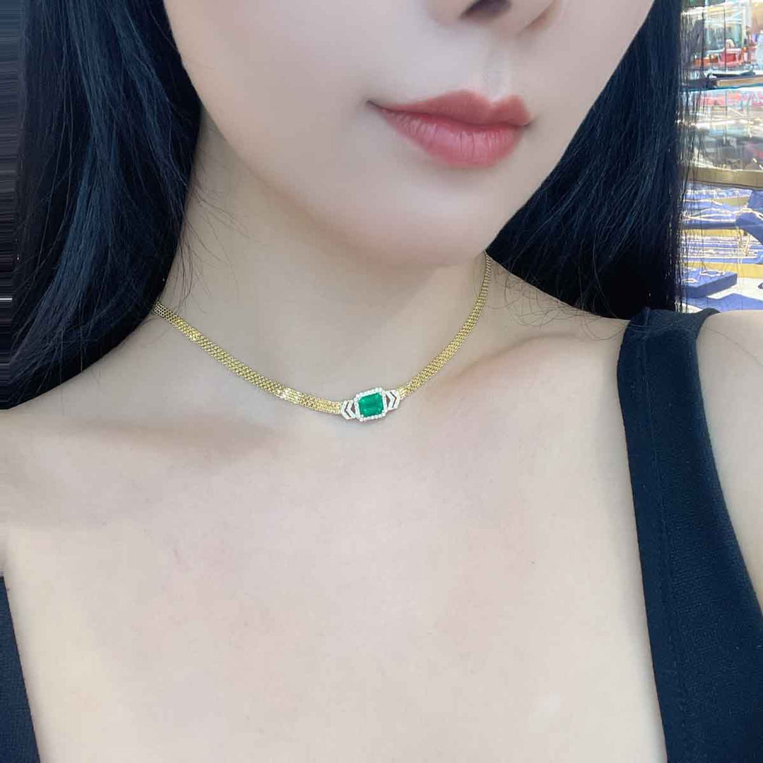 Columbia Natural Emerald and Diamond Necklace D1.62ct. D0.264, 18K