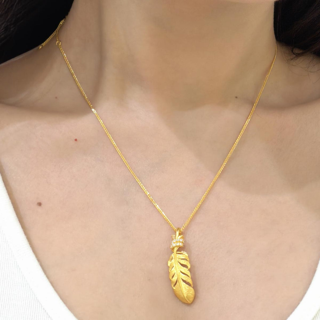 Jiaxy & K 24k 999 Feather Necklace 8.01g White Diamond 0.118ct - photo 8