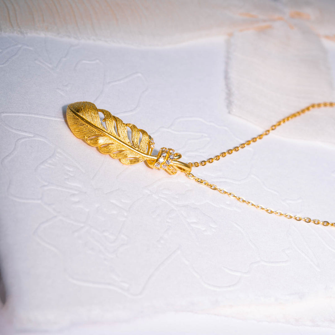 Jiaxy & K 24k 999 Feather Necklace 8.01g White Diamond 0.118ct - photo 4