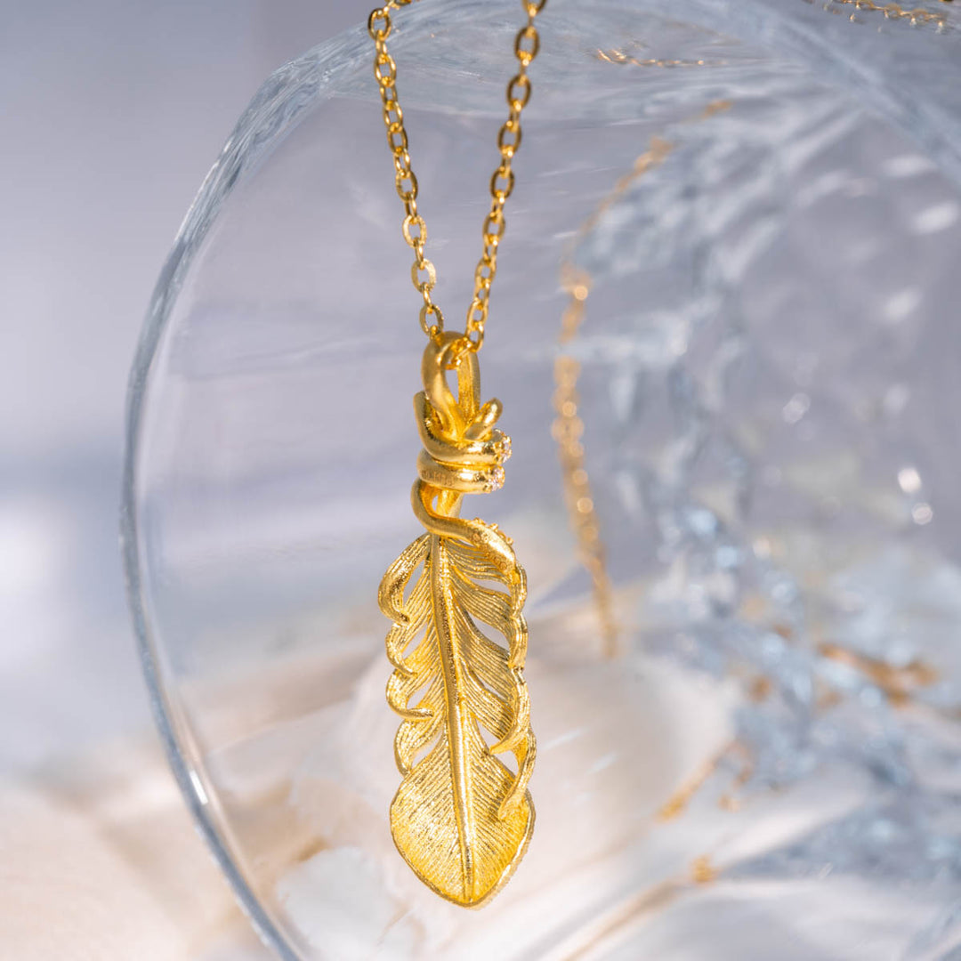 Jiaxy & K 24k 999 Feather Necklace 8.01g White Diamond 0.118ct - photo 5