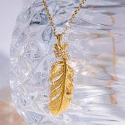 Jiaxy & K 24k 999 Feather Necklace 8.01g White Diamond 0.118ct