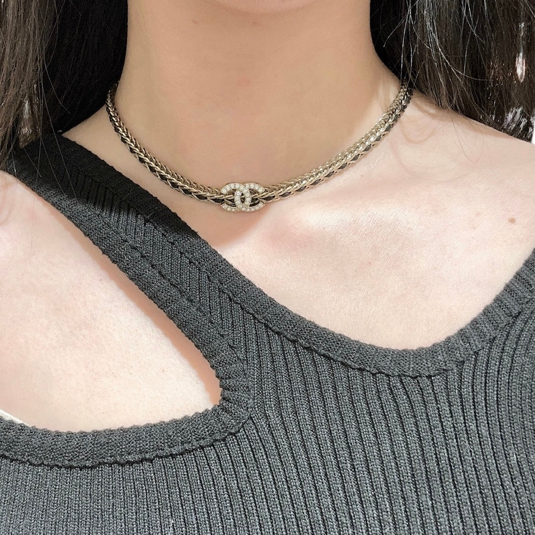 Chanel Black Chain Krystal CC Logo Chocker