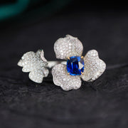 Natural Unheated Royal Blue Sapphire Stone Ring 1.57ct, Diamond 1.41ct 18K Gold