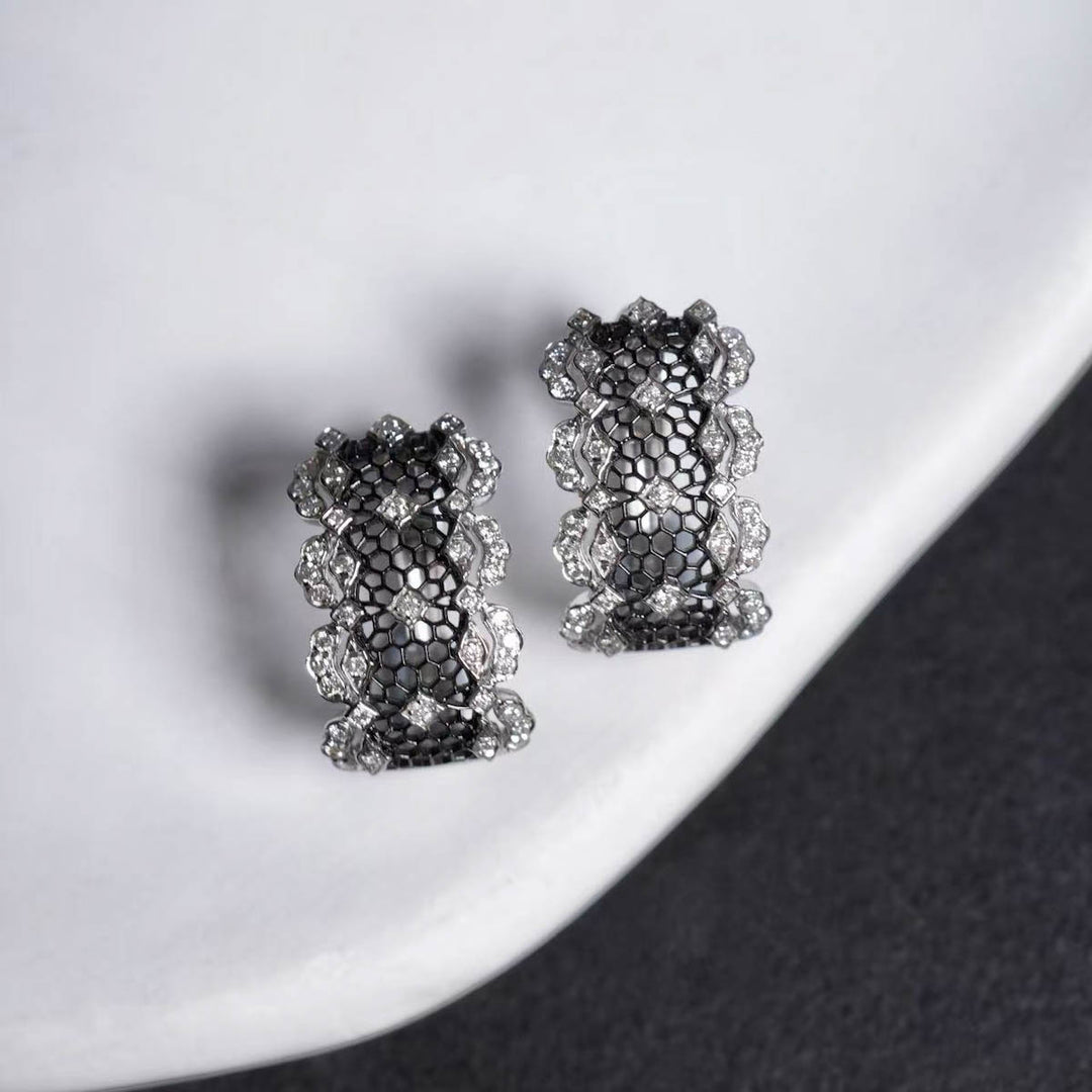 Natural White Diamond Buccellati Style Earrings D:0.30ct D-E, 18K Gold