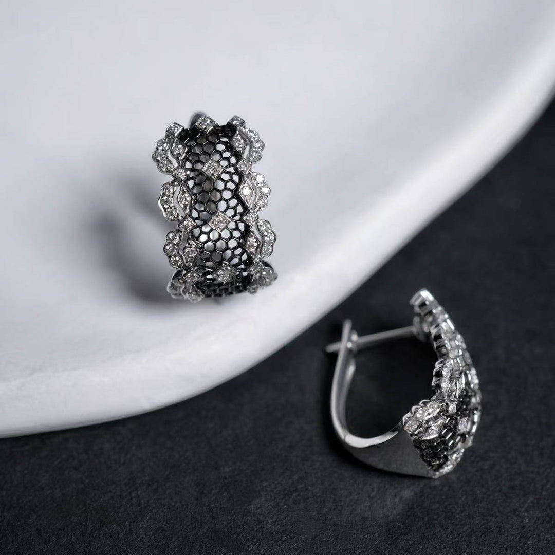 Natural White Diamond Buccellati Style Earrings D:0.30ct D-E, 18K Gold