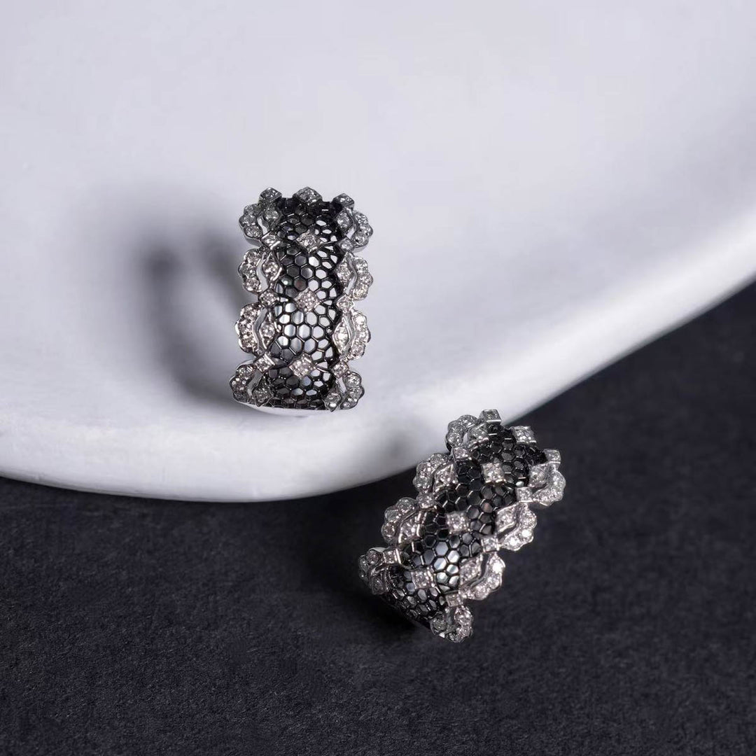Natural White Diamond Buccellati Style Earrings D:0.30ct D-E, 18K Gold