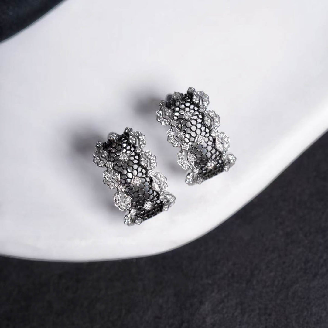 Natural White Diamond Buccellati Style Earrings D:0.30ct D-E, 18K Gold