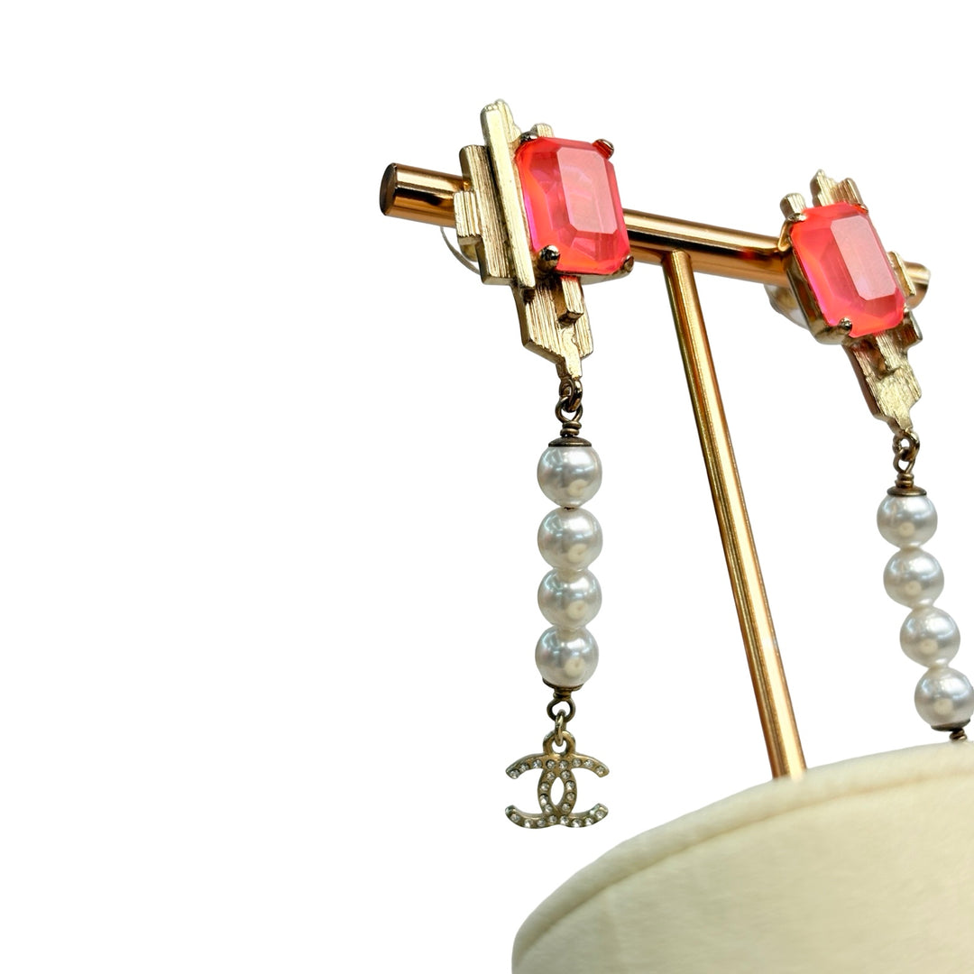 Chanel Pink Square with Pearl Long Earring