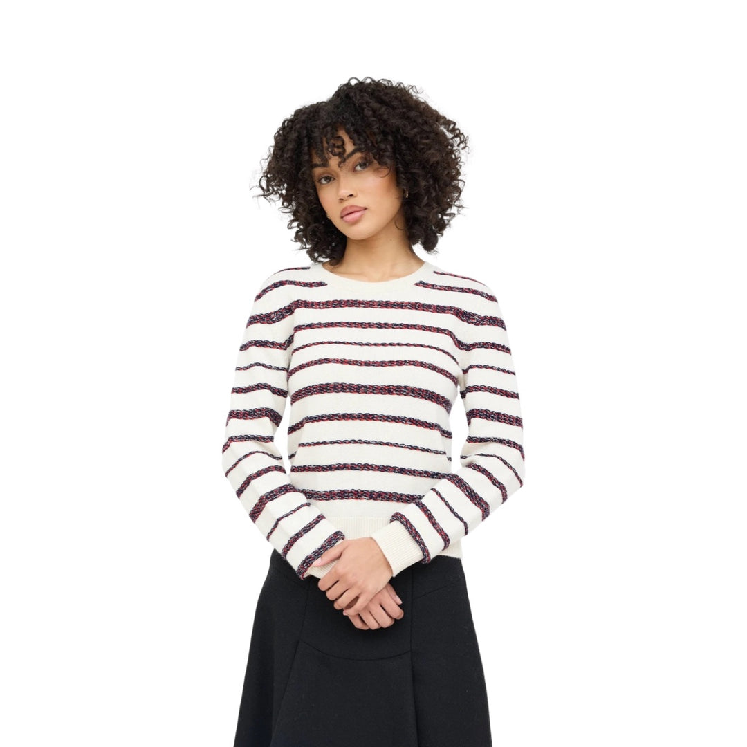 Chanel 20S Cashmere Cream Knit Striped Sweater #34