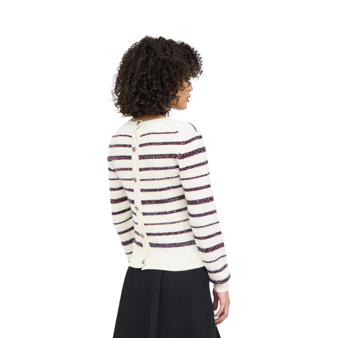 Chanel 20S Cashmere Cream Knit Striped Sweater #34