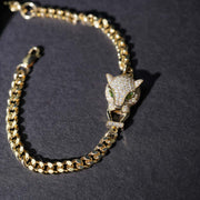 Natural White Diamond Panther Bracelet 0.76ct,Tsavorite 0.10ct 18K Gold