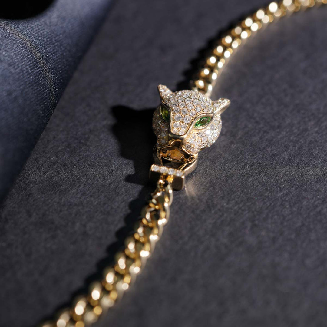 Natural White Diamond Panther Bracelet 0.76ct,Tsavorite 0.10ct 18K Gold