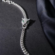 Natural White Diamond Panther Bracelet 0.76ct,Tsavorite 0.10ct 18K Gold