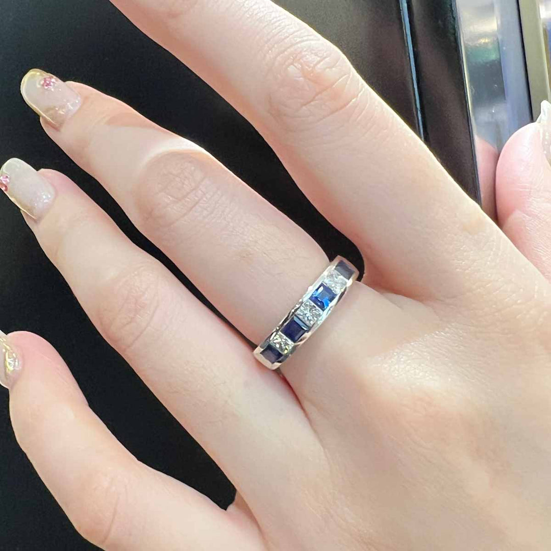 Natural Sapphire Stone Ring 0.45ct, Diamond 0.81ct Platinum Pt900
