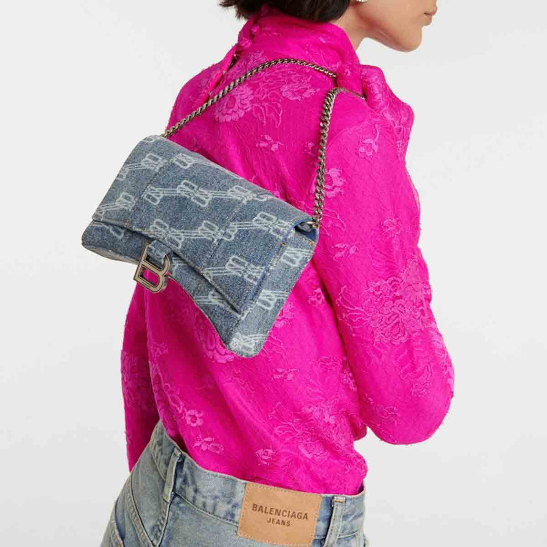 Balenciaga Denim BB Hourglass Chain Bag Blue