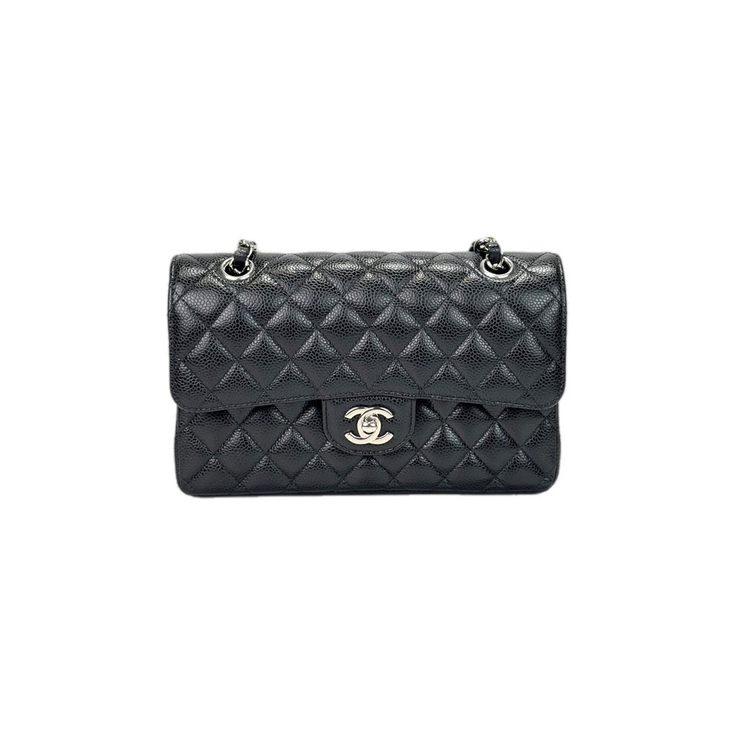 Chanel Small Classic Flap Bag Black Silver Caviar