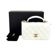 Chanel Mini Bag with Top Handle White Caviar Gold