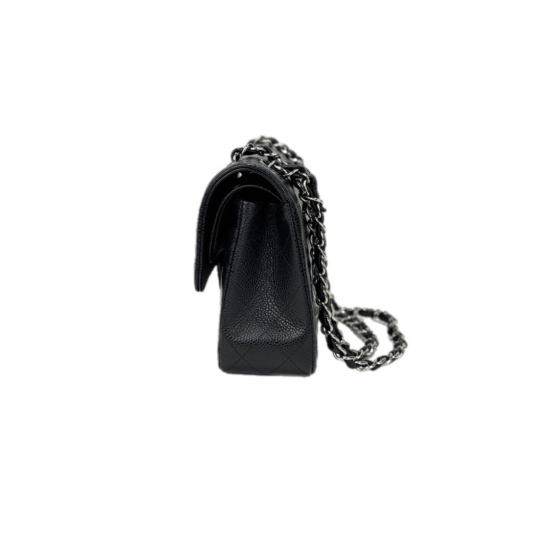 Chanel Small Classic Flap Bag Black Silver Caviar