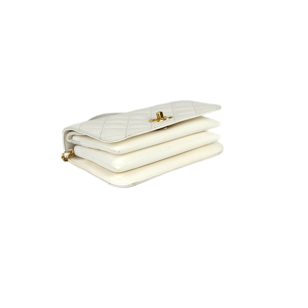 Chanel Mini Bag with Top Handle White Caviar Gold