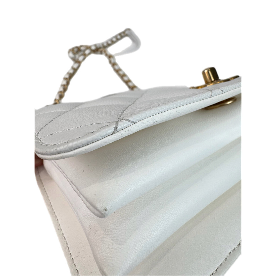 Chanel Mini Bag with Top Handle White Caviar Gold