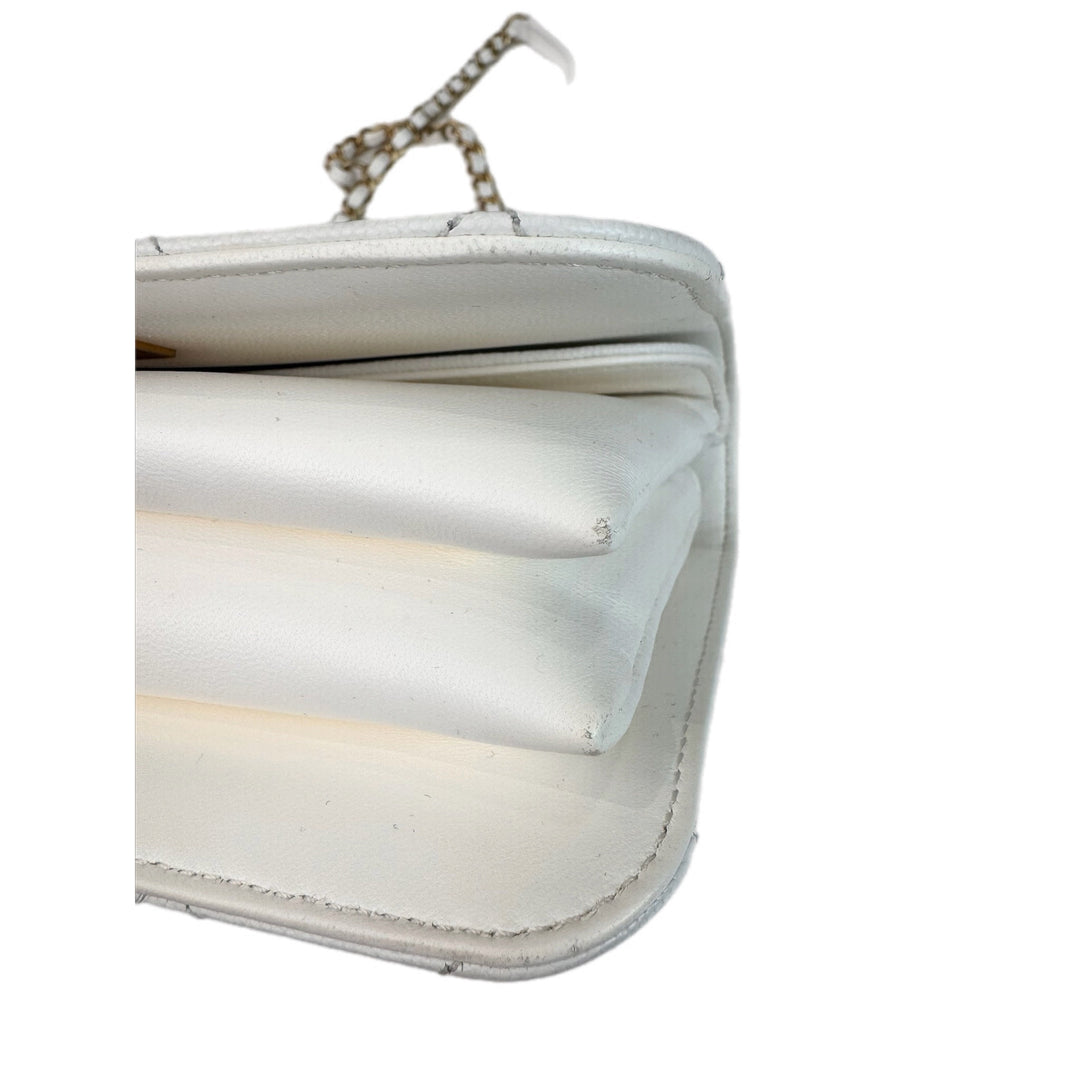 Chanel Mini Bag with Top Handle White Caviar Gold