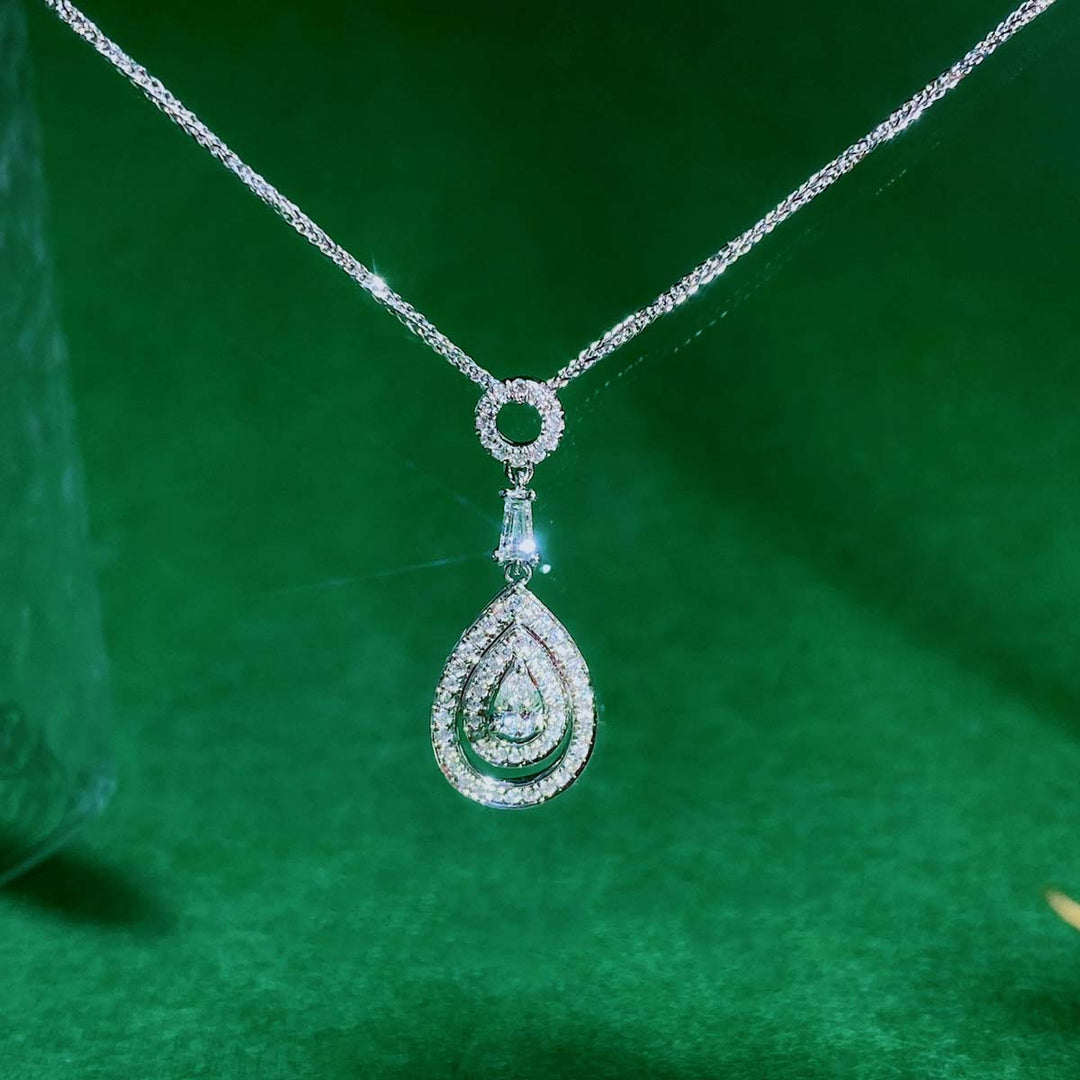 Natural White Diamond Pear Necklace D0.059ct d0.158ct,18K