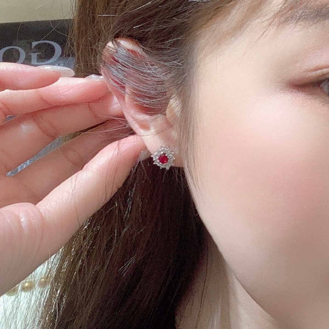 Natural Unheated Pigeon Blood Ruby 0.98ct Diamond Stud Earrings D0.98CT, 18K Gold