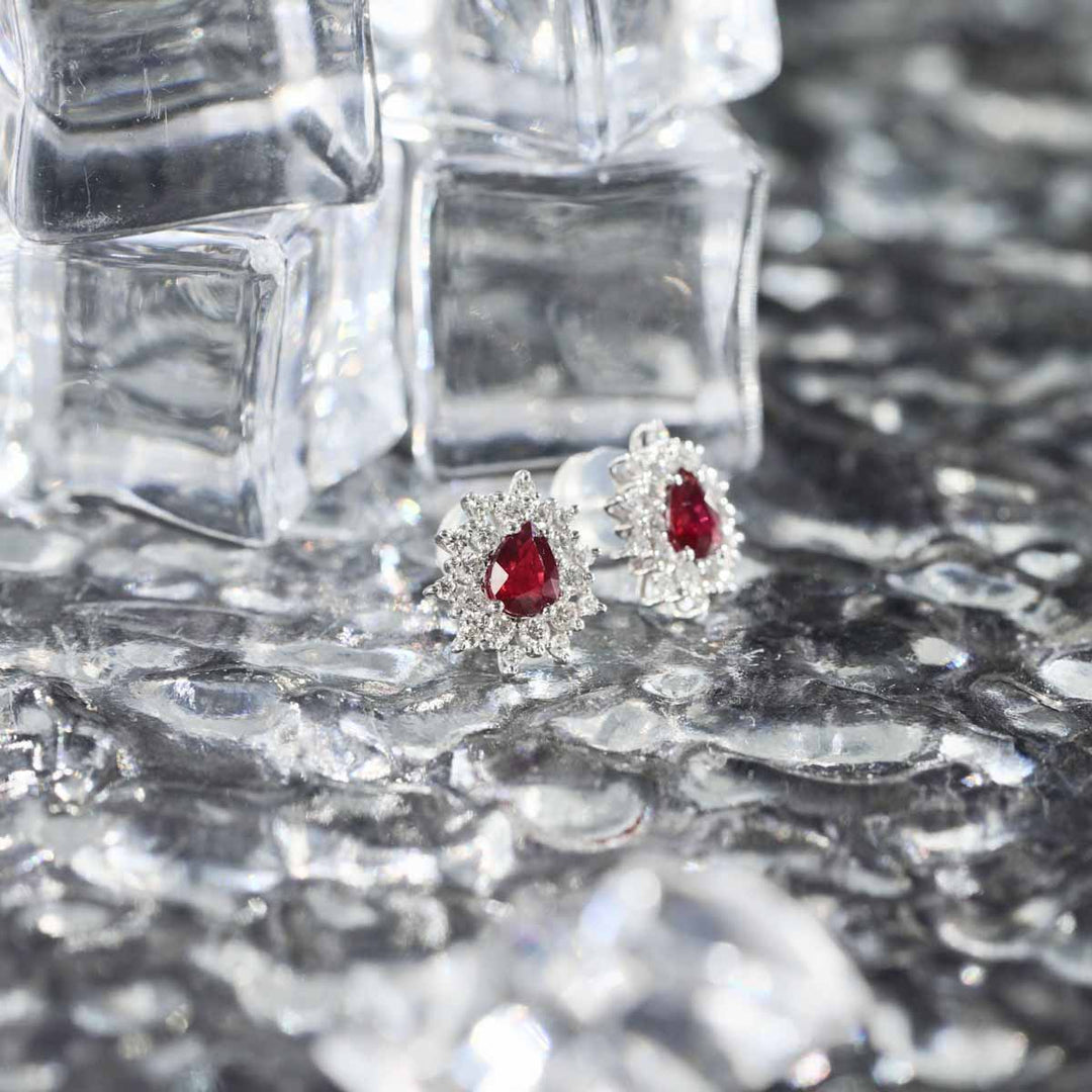 Natural Unheated Pigeon Blood Ruby 0.98ct Diamond Stud Earrings D0.98CT, 18K Gold