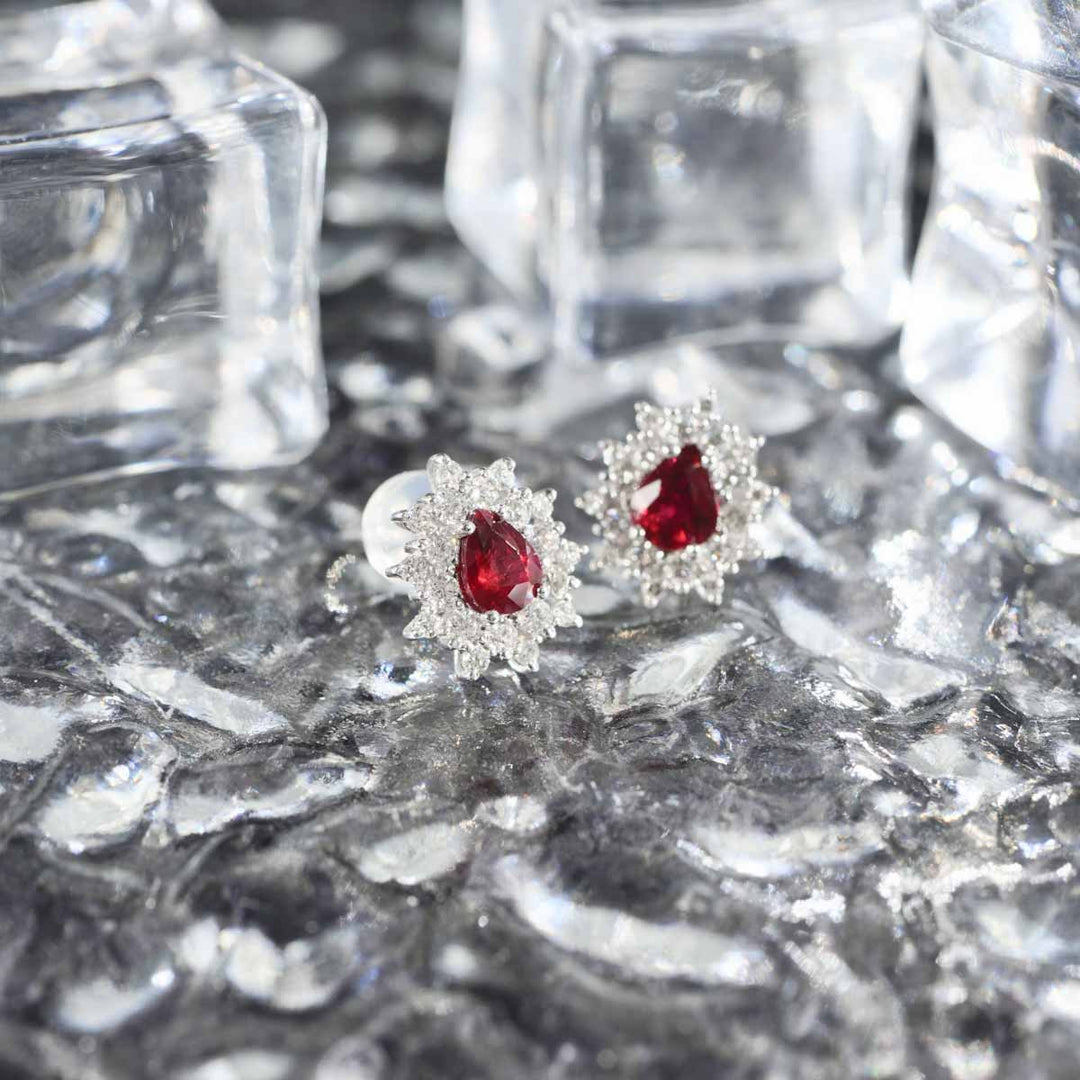 Natural Unheated Pigeon Blood Ruby 0.98ct Diamond Stud Earrings D0.98CT, 18K Gold