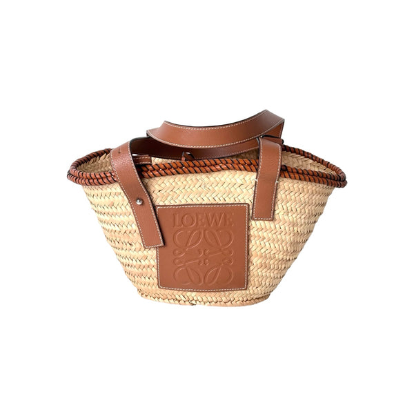 Pre-owned Loewe Basket Bag In Palm Leaf And Calfskin in Brown / Beige