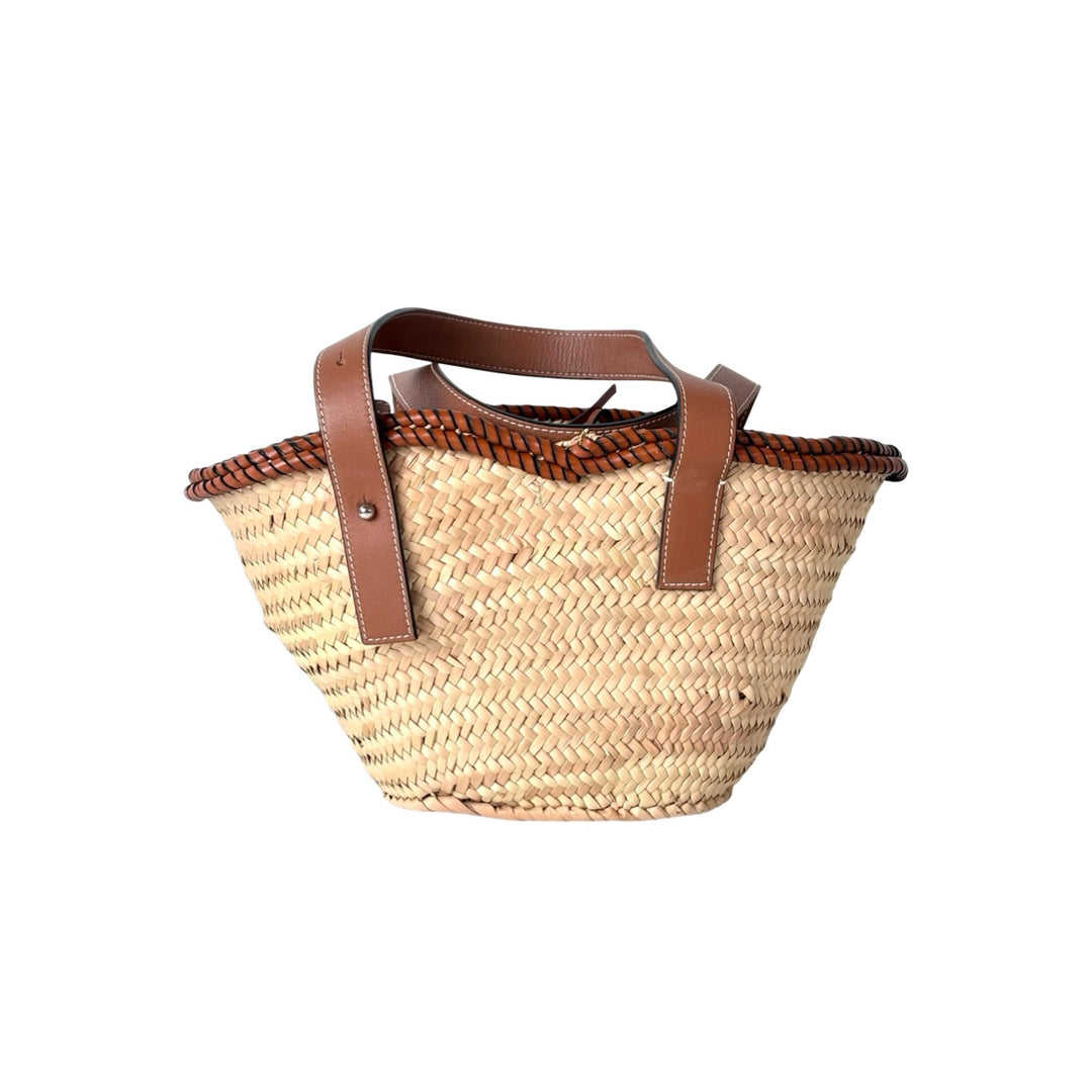 Loewe Basket Bag In Palm Leaf And Calfskin