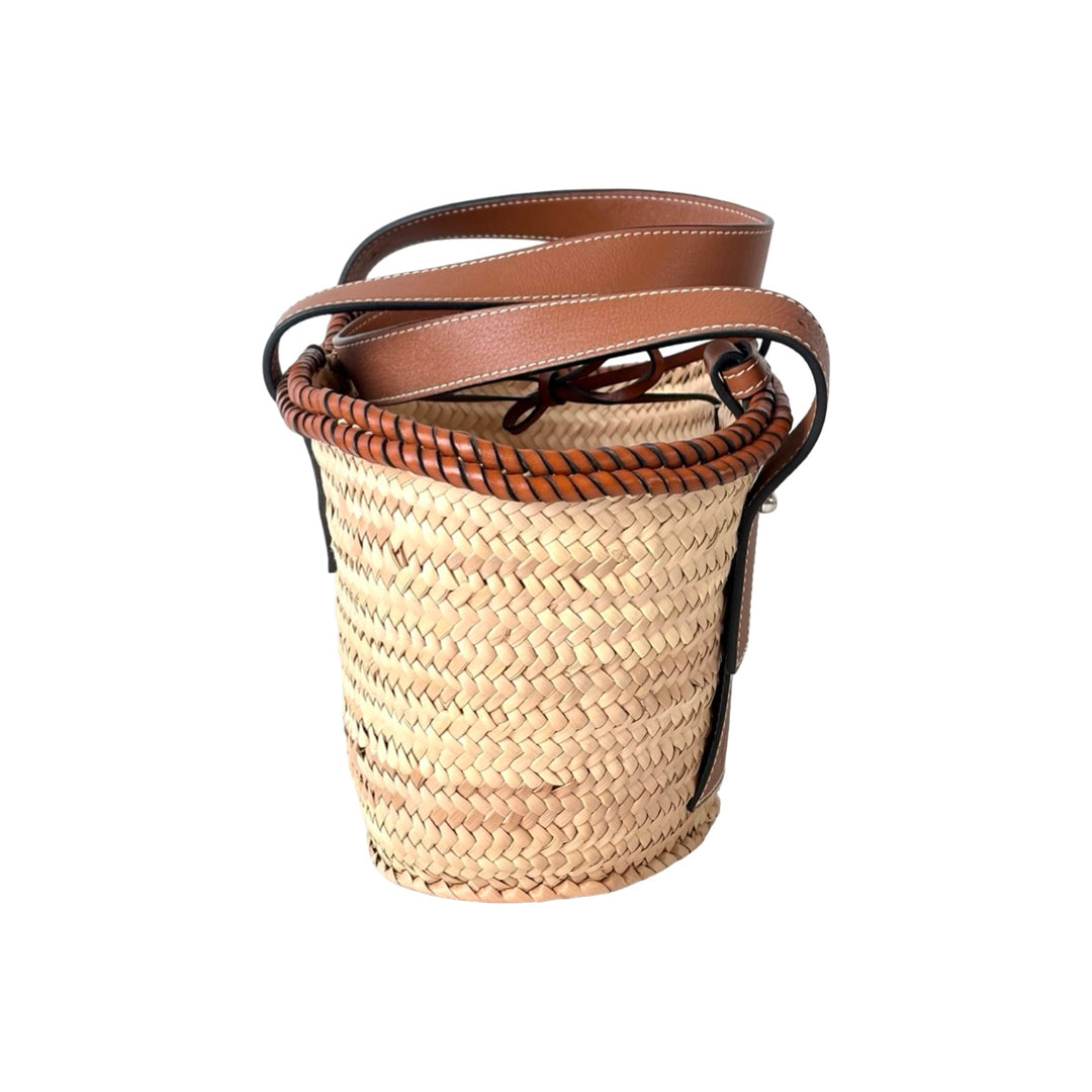 Loewe Basket Bag In Palm Leaf And Calfskin
