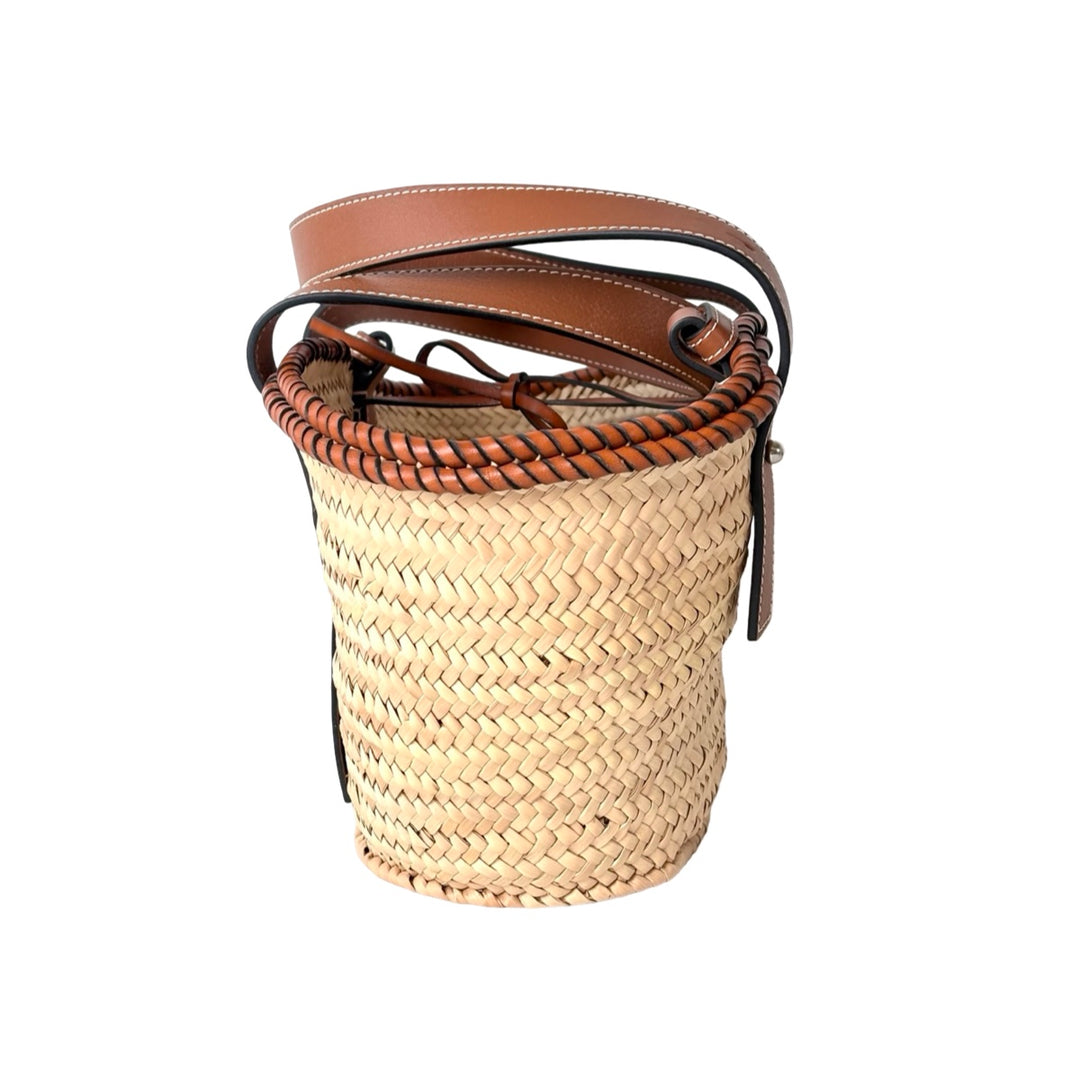 Loewe Basket Bag In Palm Leaf And Calfskin