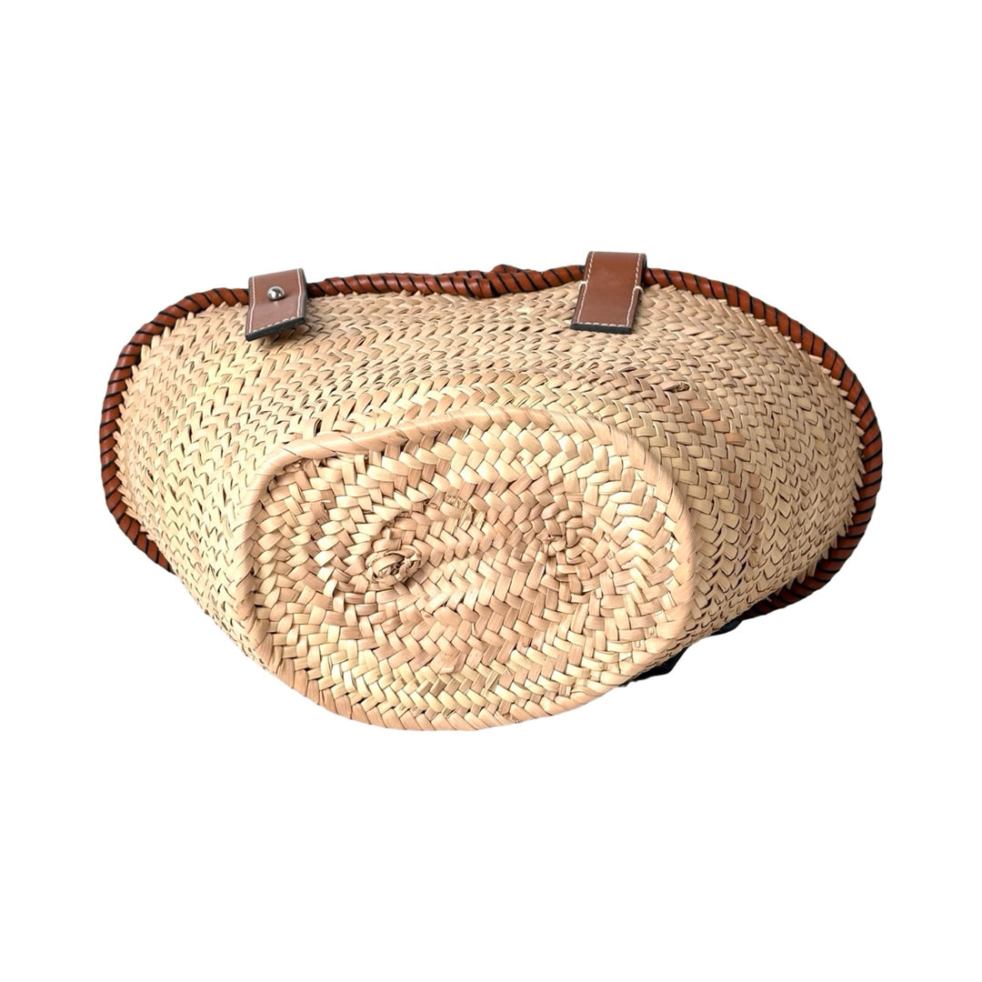 Loewe Basket Bag In Palm Leaf And Calfskin