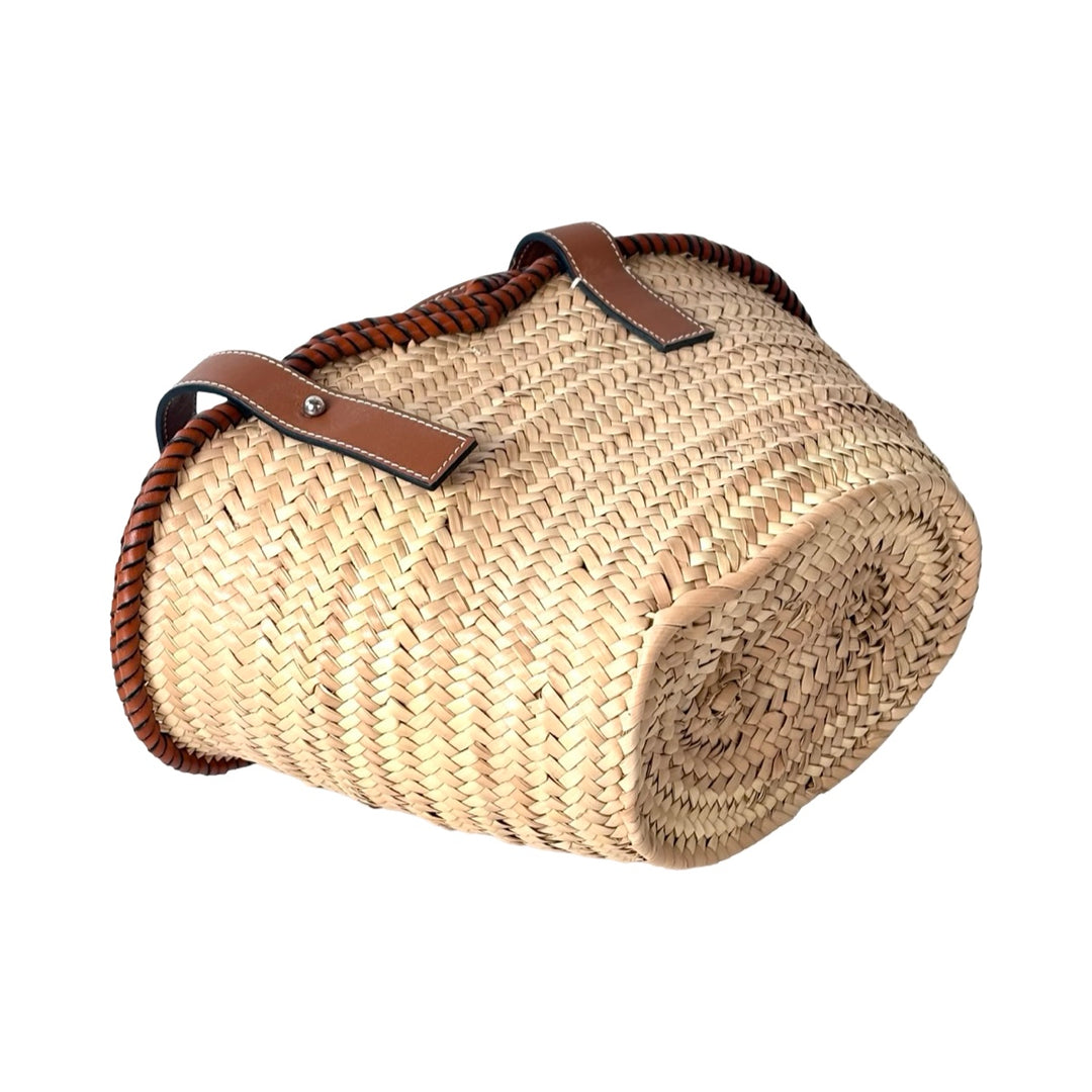 Loewe Basket Bag In Palm Leaf And Calfskin