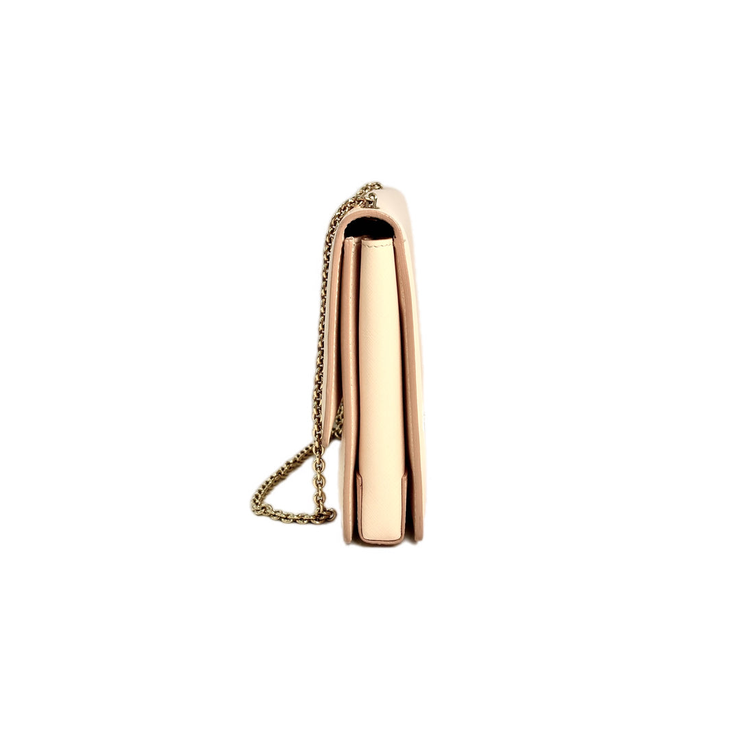 Ferragamo Nude Pink Bow Wallet on Chain Bag