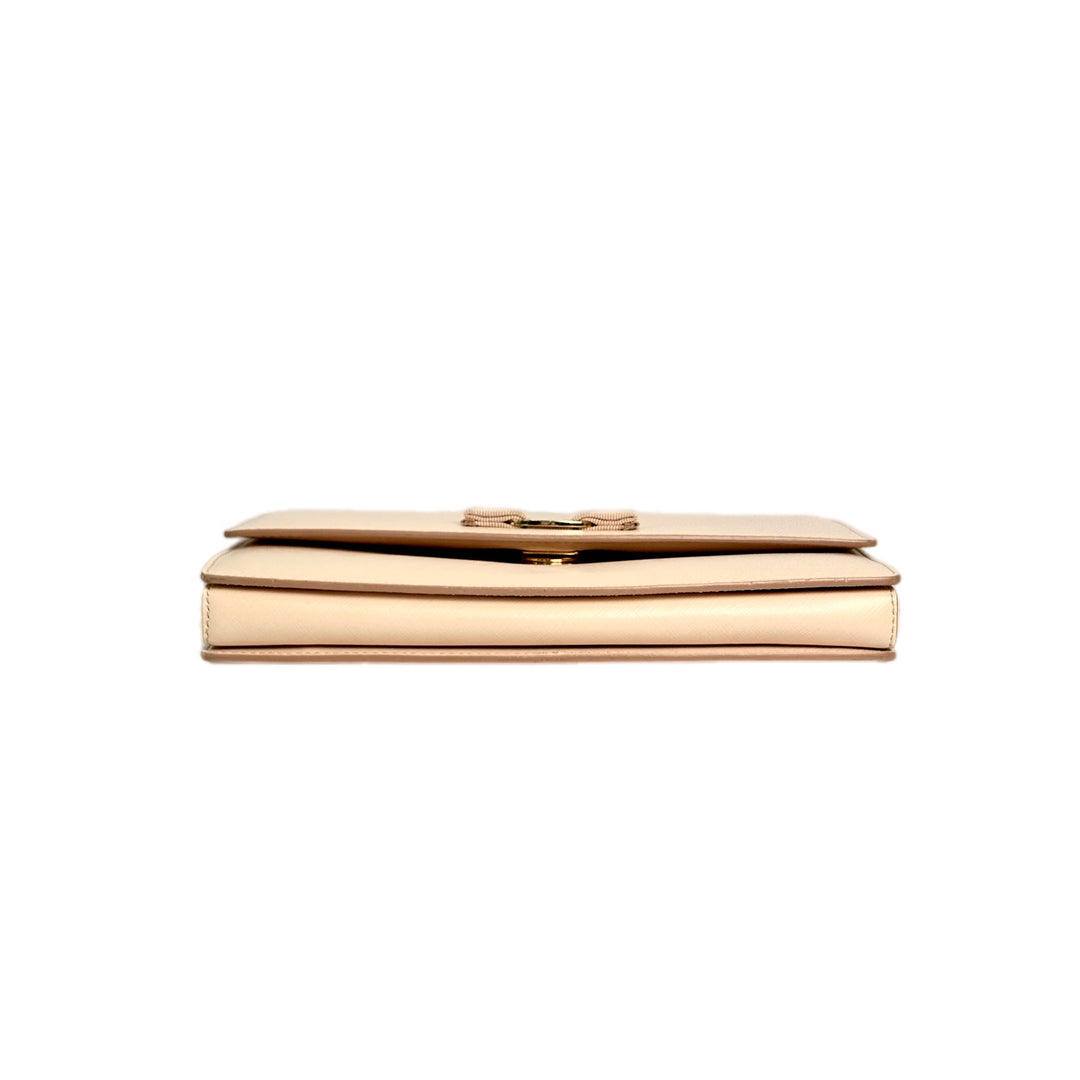 Ferragamo Nude Pink Bow Wallet on Chain Bag
