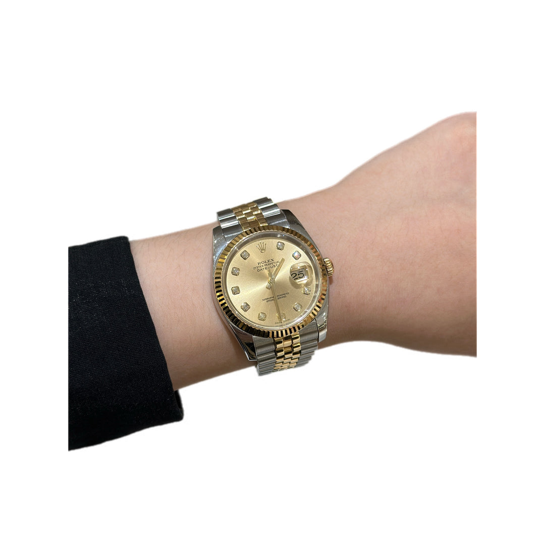 Rolex Datejust 36mm Two-Tone Yellow Gold Diamond Auto Watch