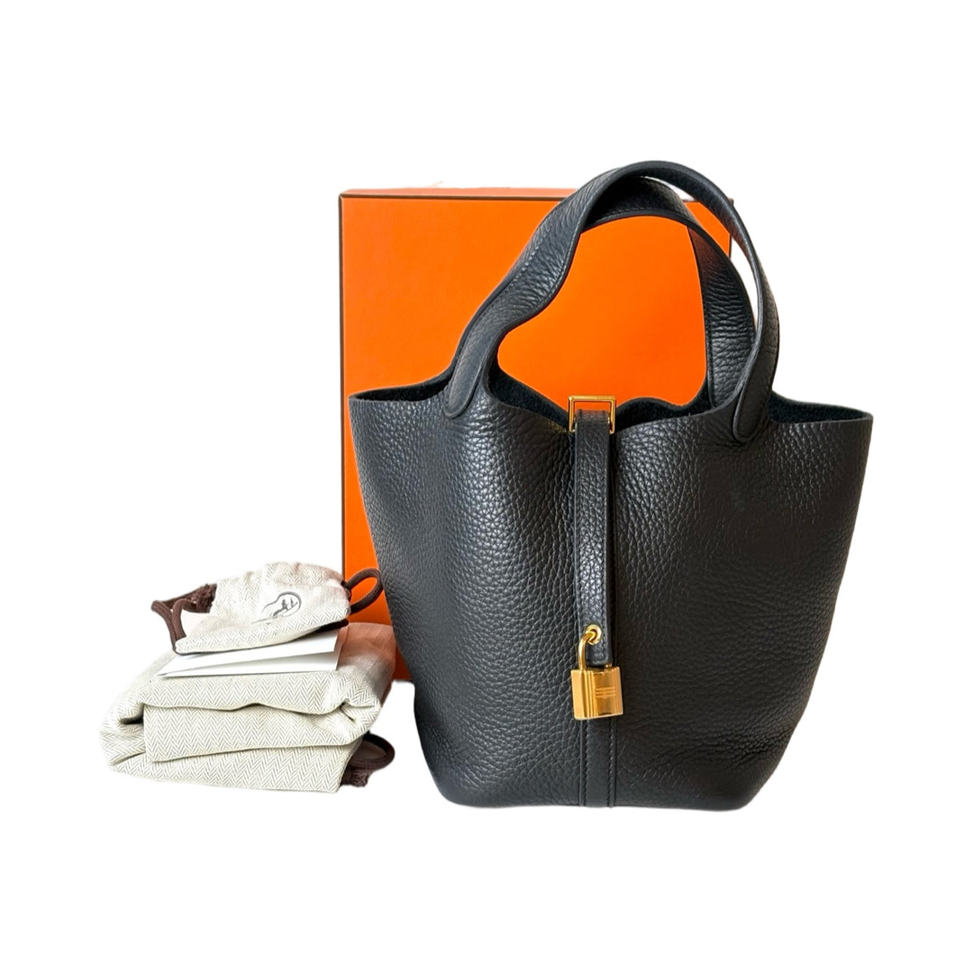Hermes Picotin 18 Black Bag Gold TC