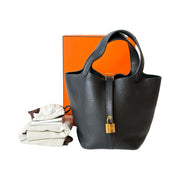 Hermes Picotin 18 Black Bag Gold TC