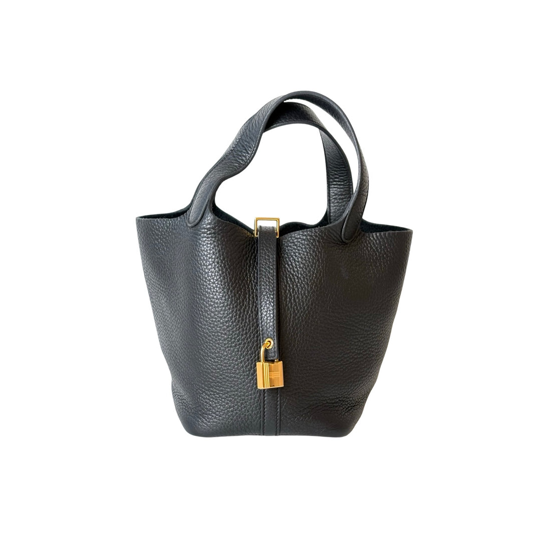Hermes Picotin 18 Black Bag Gold TC