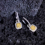 Yellow Diamond Cushion Hoop Earring 18K White Gold - Jiaxyk