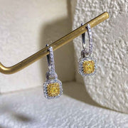 Yellow Diamond Cushion Hoop Earring 18K White Gold - Jiaxyk