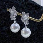 South Sea White Pearl Diamond Earrings 13.8mm 18K White Gold - Jiaxyk