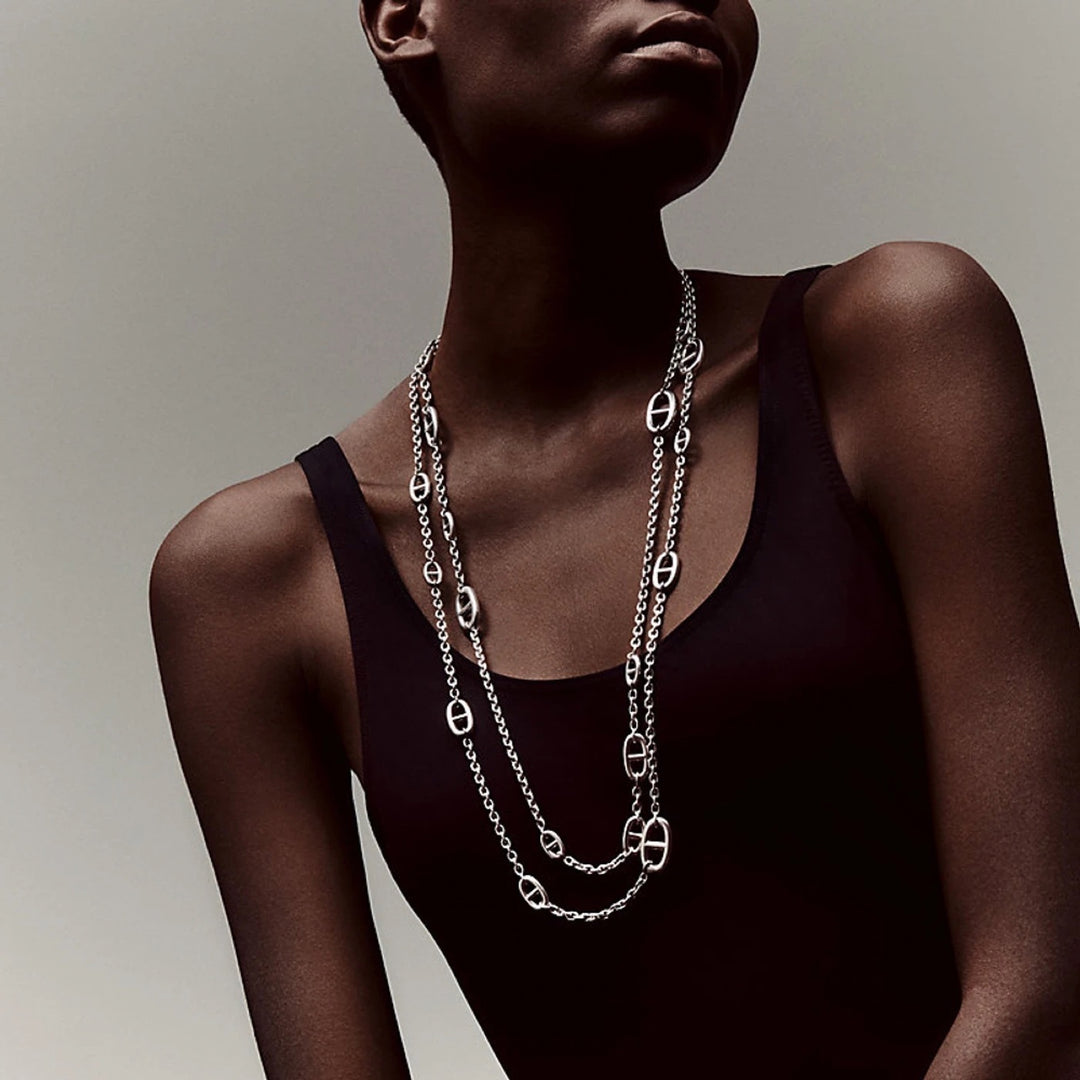 Hermes Farandole Silver Long Necklace 160cm