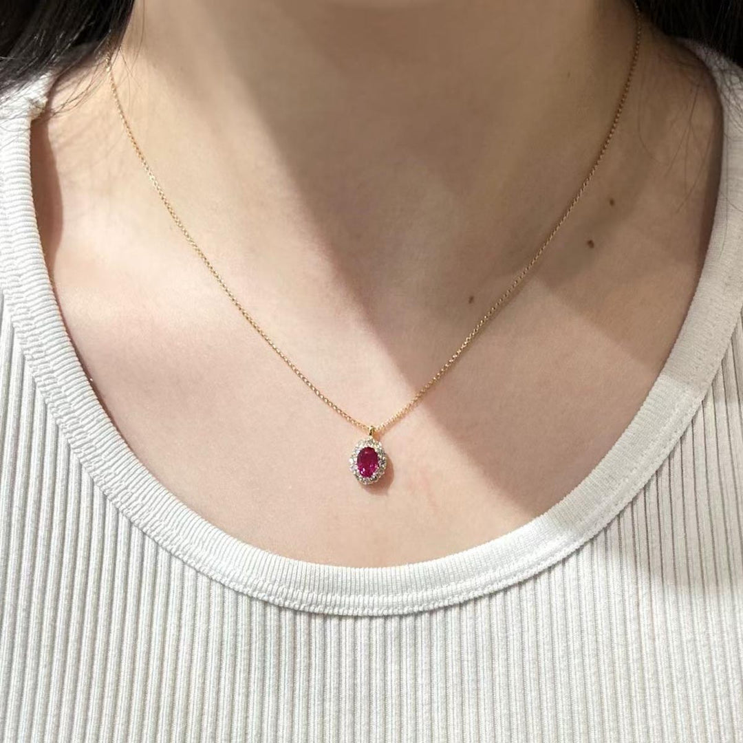 Natural Ruby Necklace D1.06 d0.40ct 18K, Burma (Myanmar)